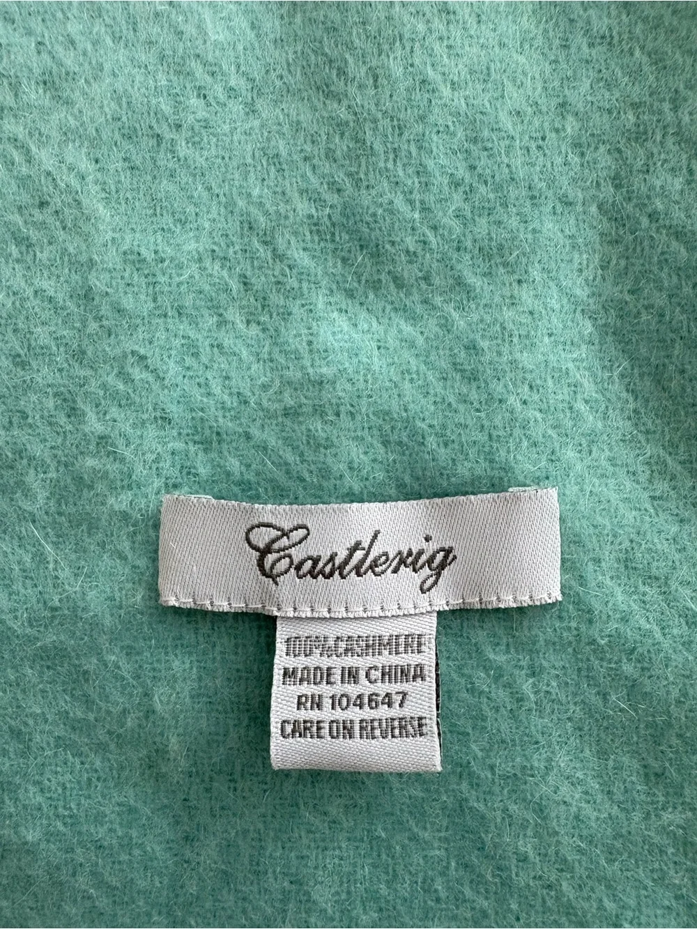 Castlerig 100% cashmere artsy scarf aqua green blue *flaws